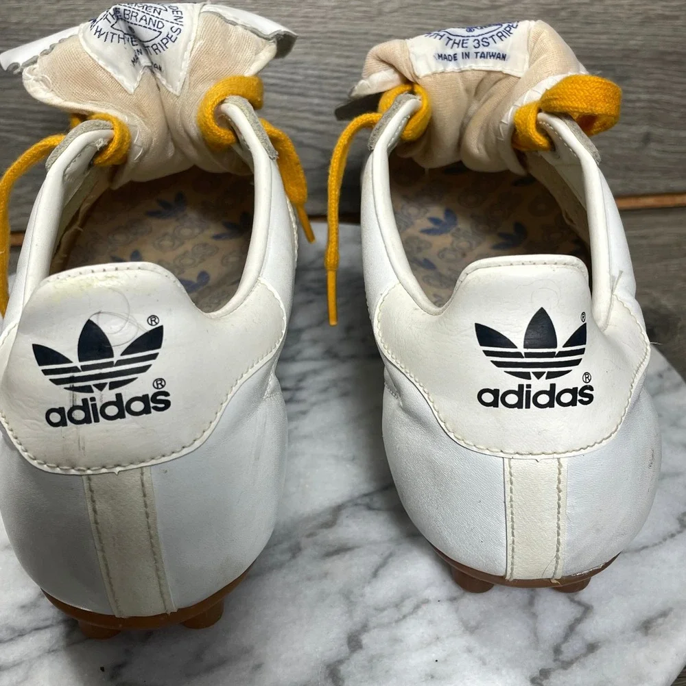 Vintage Adidas Soccer Shoes Mens 8 White Leather Triple Crown Futbol Retro 80s